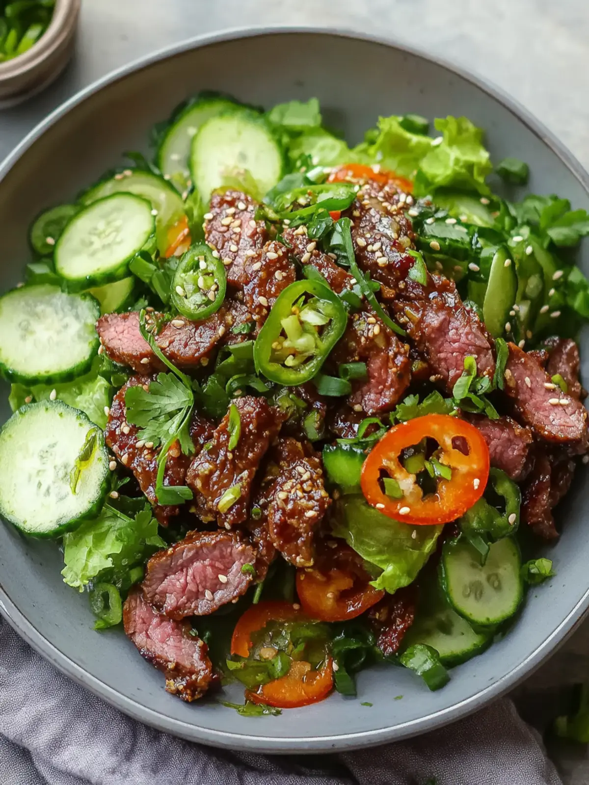 Scharfes Keto Koreanisches Rinderhackfleisch mit Gurkensalat