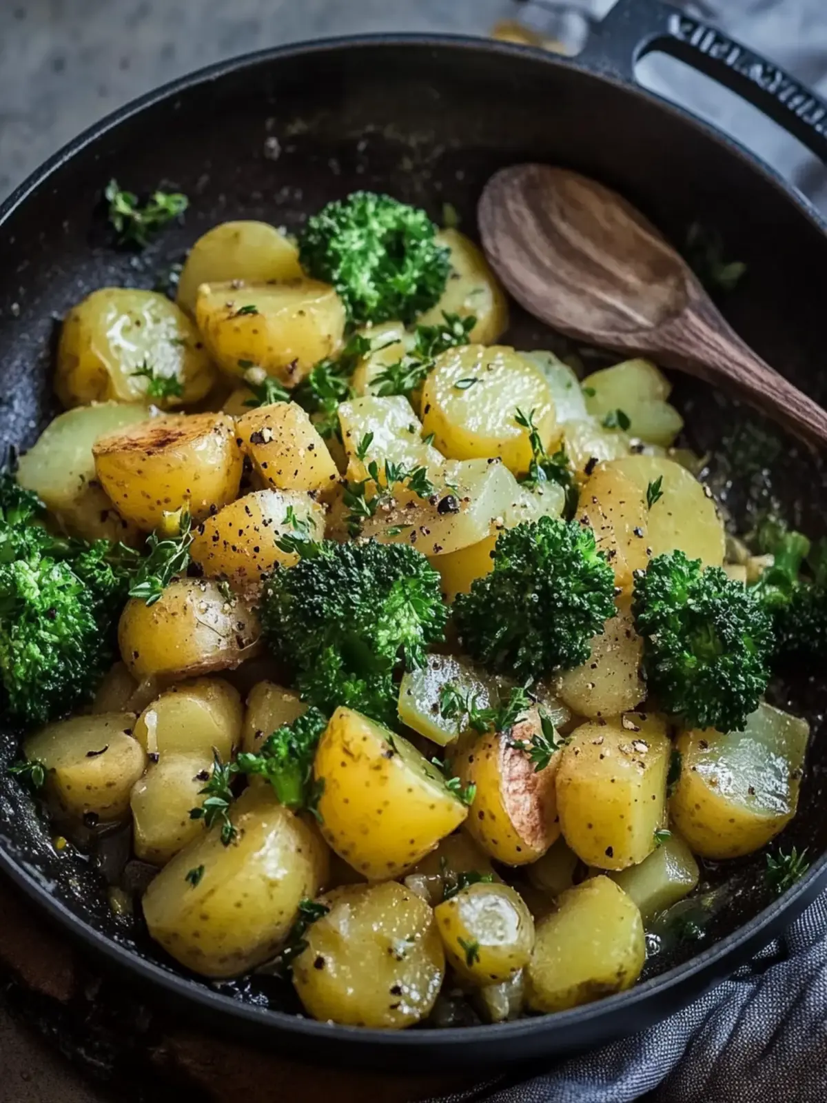Brokkoli, Kartoffel und Pilz Pfanne