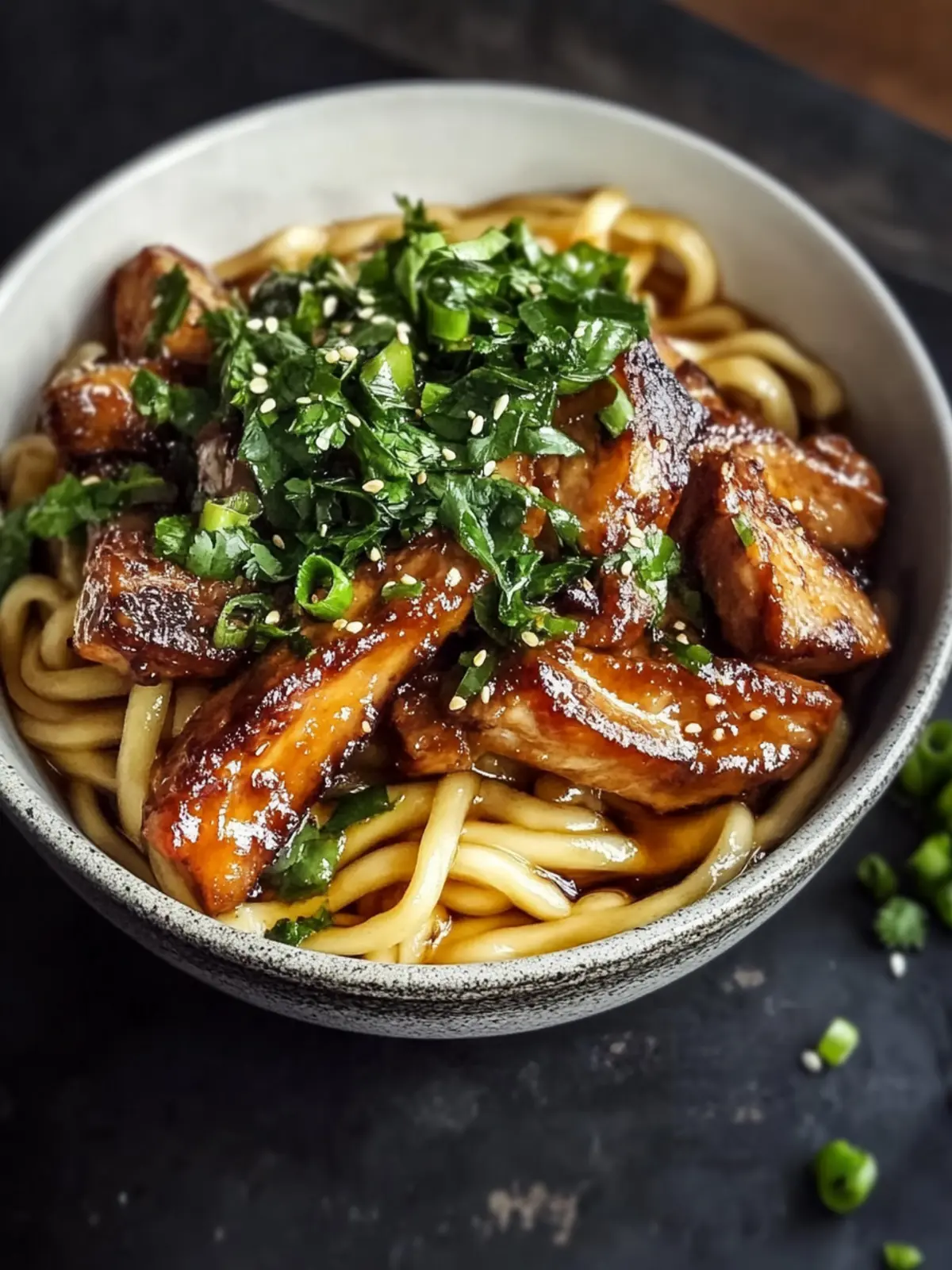 Gemüse Udon klebrig glasierten Schweinekoteletts