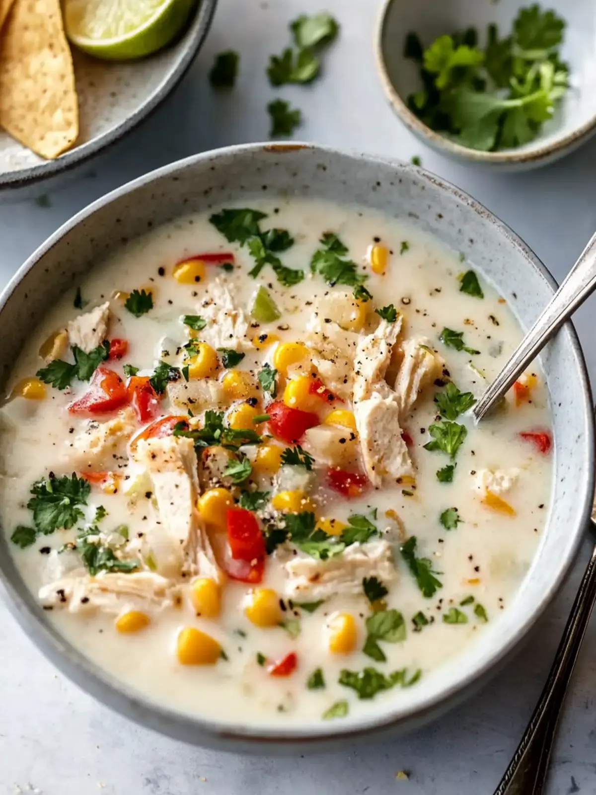 Cremige weiße Hähnchen-Enchilada-Suppe
