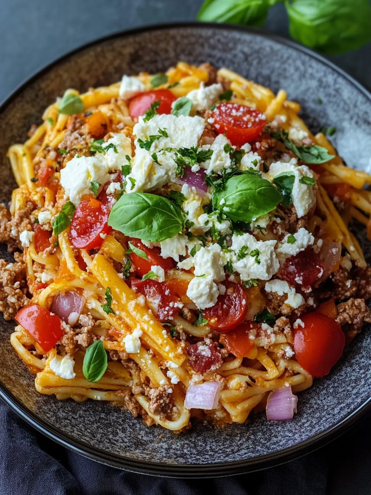 Griechischer Nudel-Hackfleisch Auflauf mit Feta