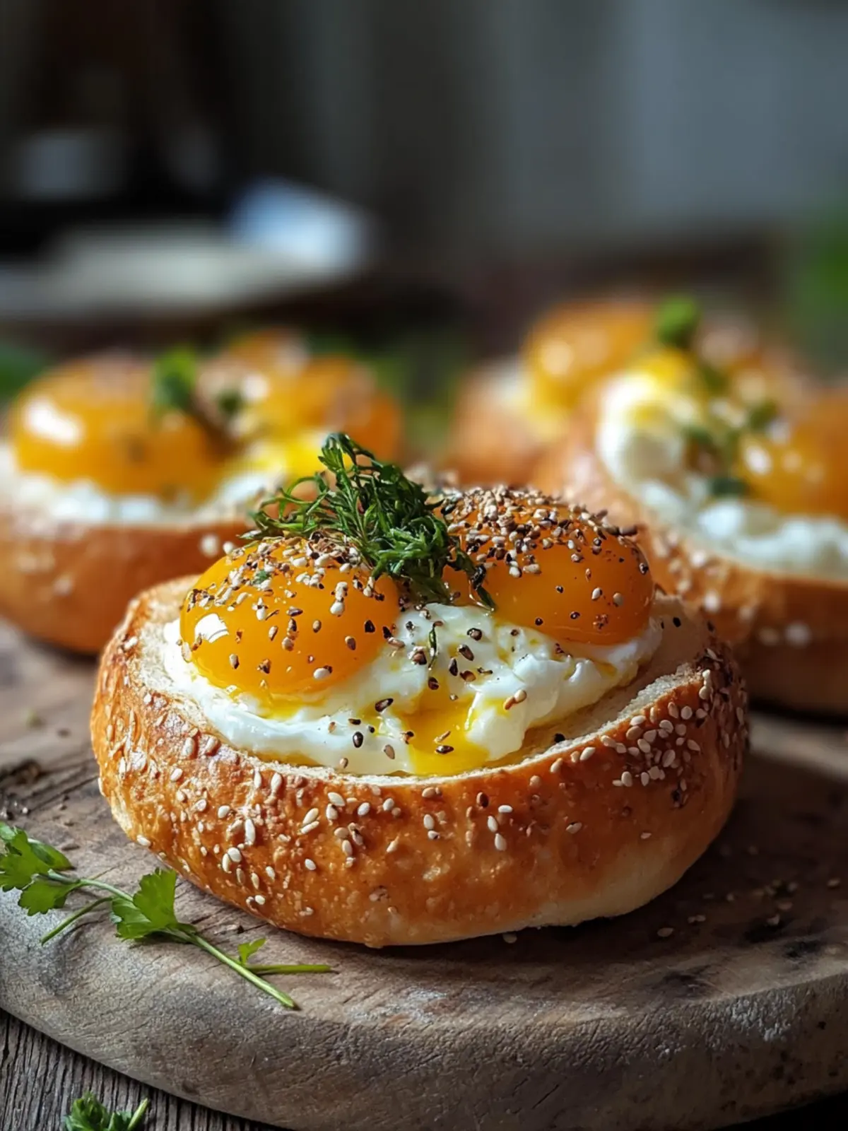 Gefüllte Frühstücksbrötchen mit Ei und Käse