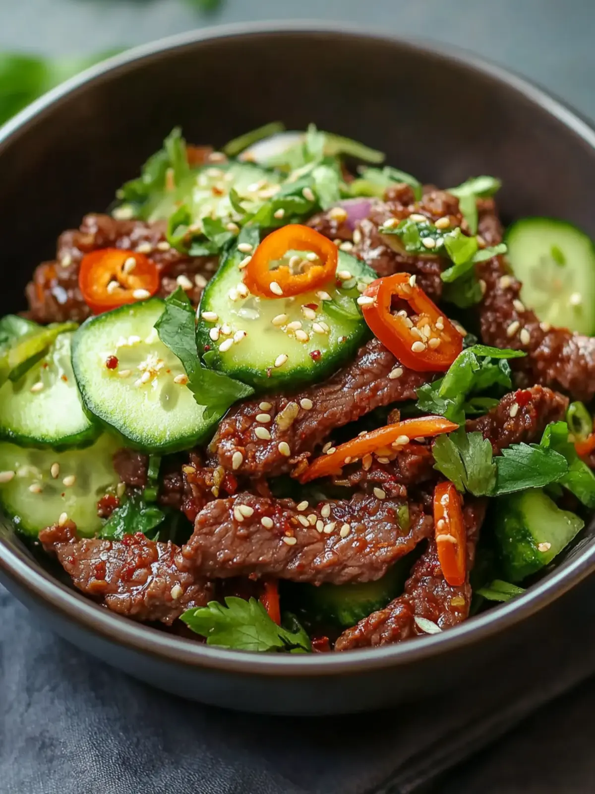 Scharfes Keto Koreanisches Rinderhackfleisch mit Gurkensalat