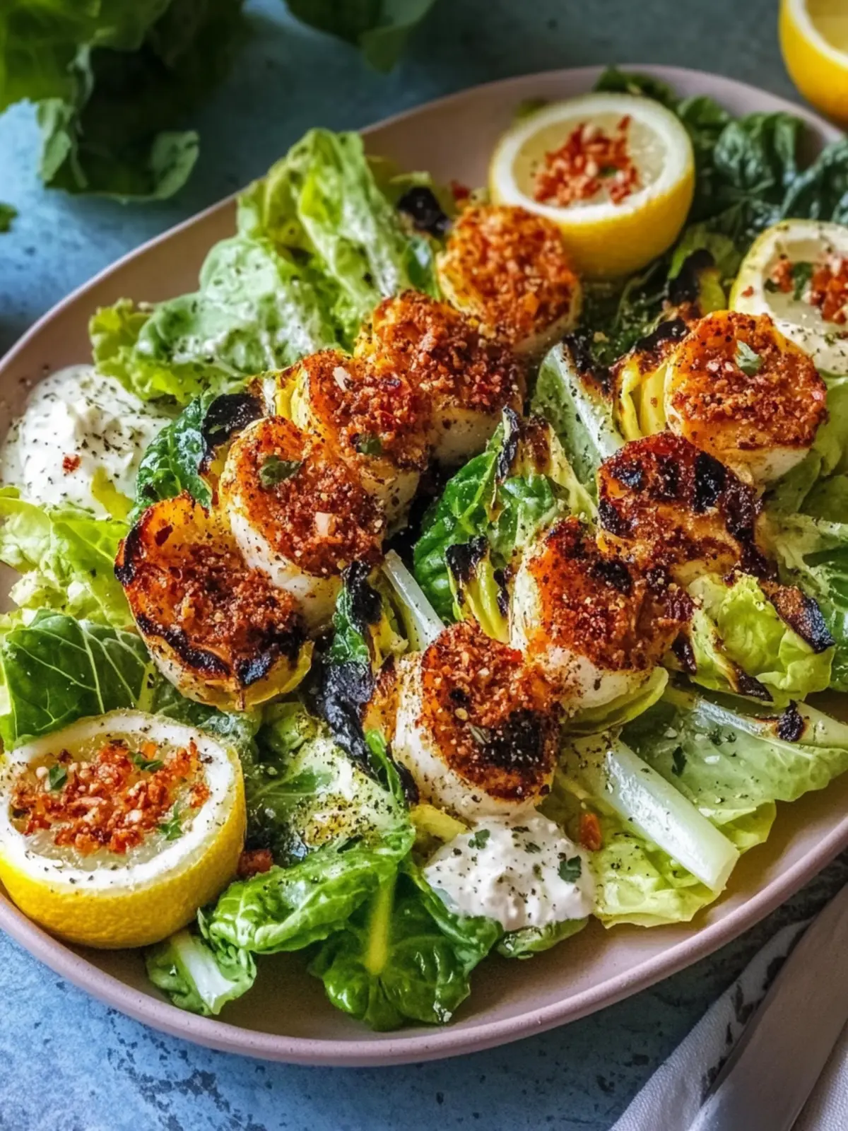 Crispy gegrillte Römersalat-Herzen Caesar-Salat