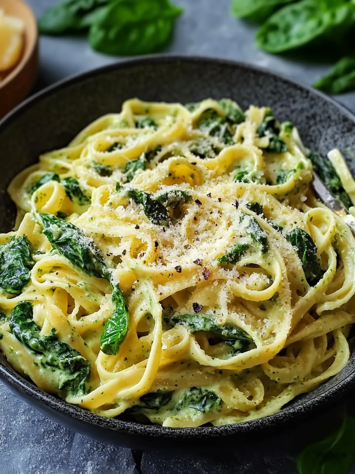 Pasta with creamy spinach sauce