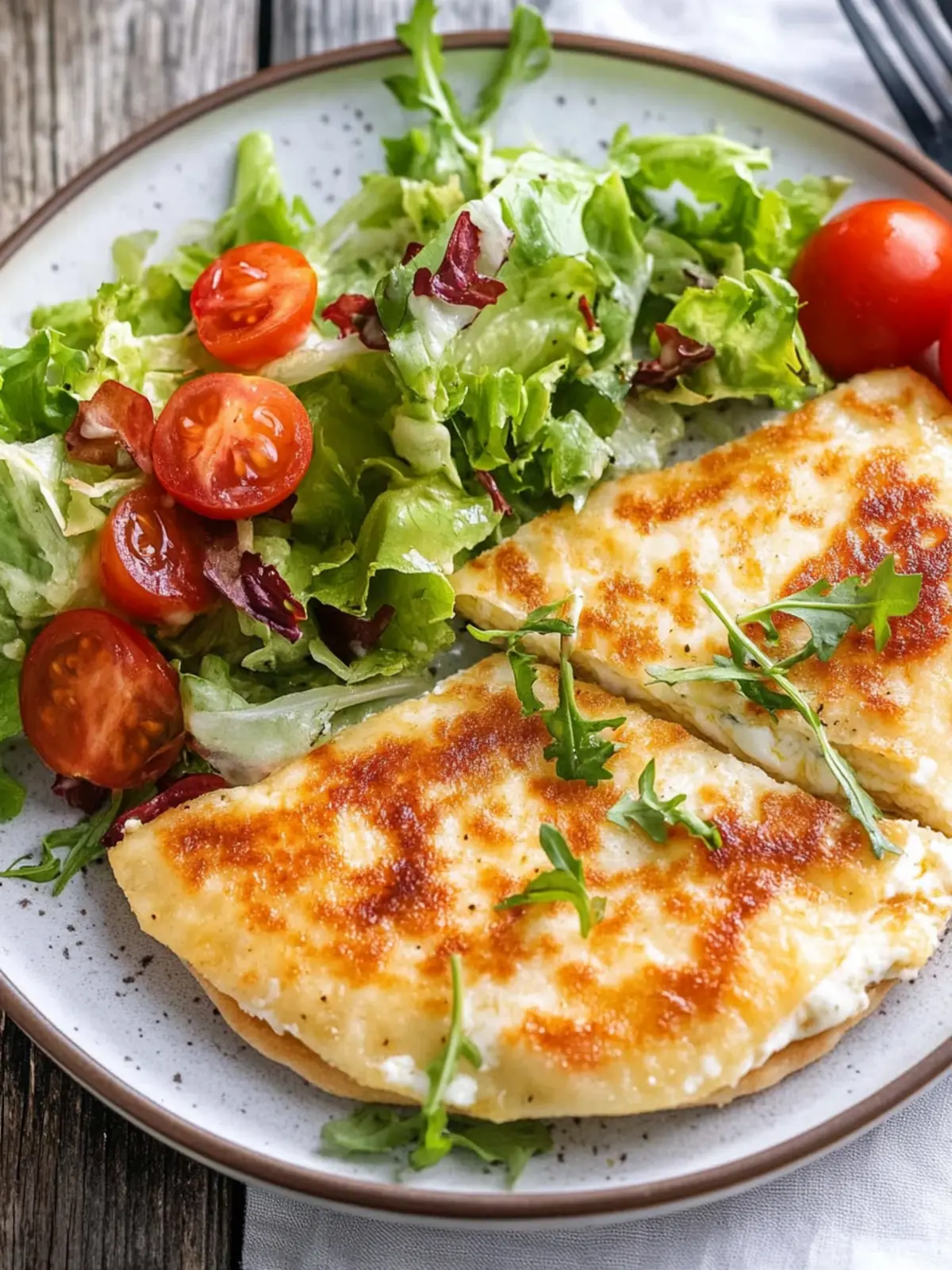Low-Carb-Schinken-Mozzarella-Pfannkuchen mit Salat