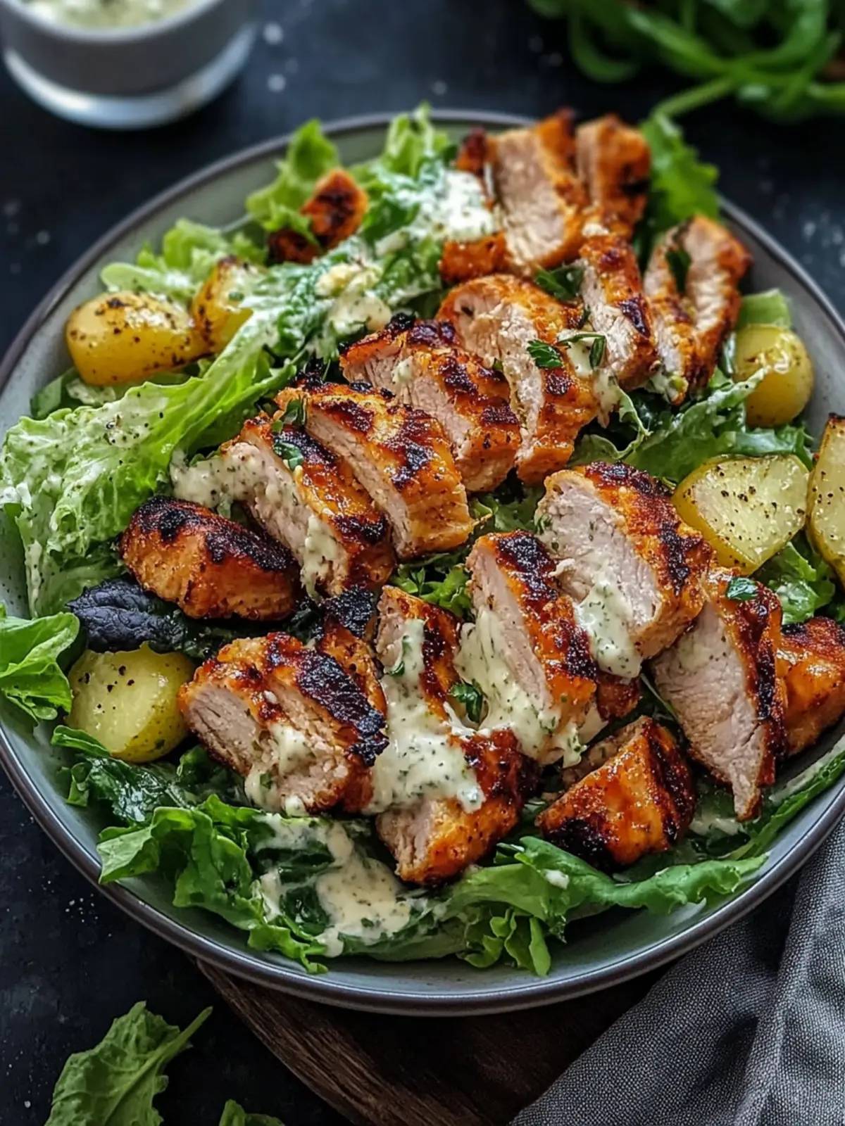Knuspriger gegrillter Hähnchen-Caesar-Salat