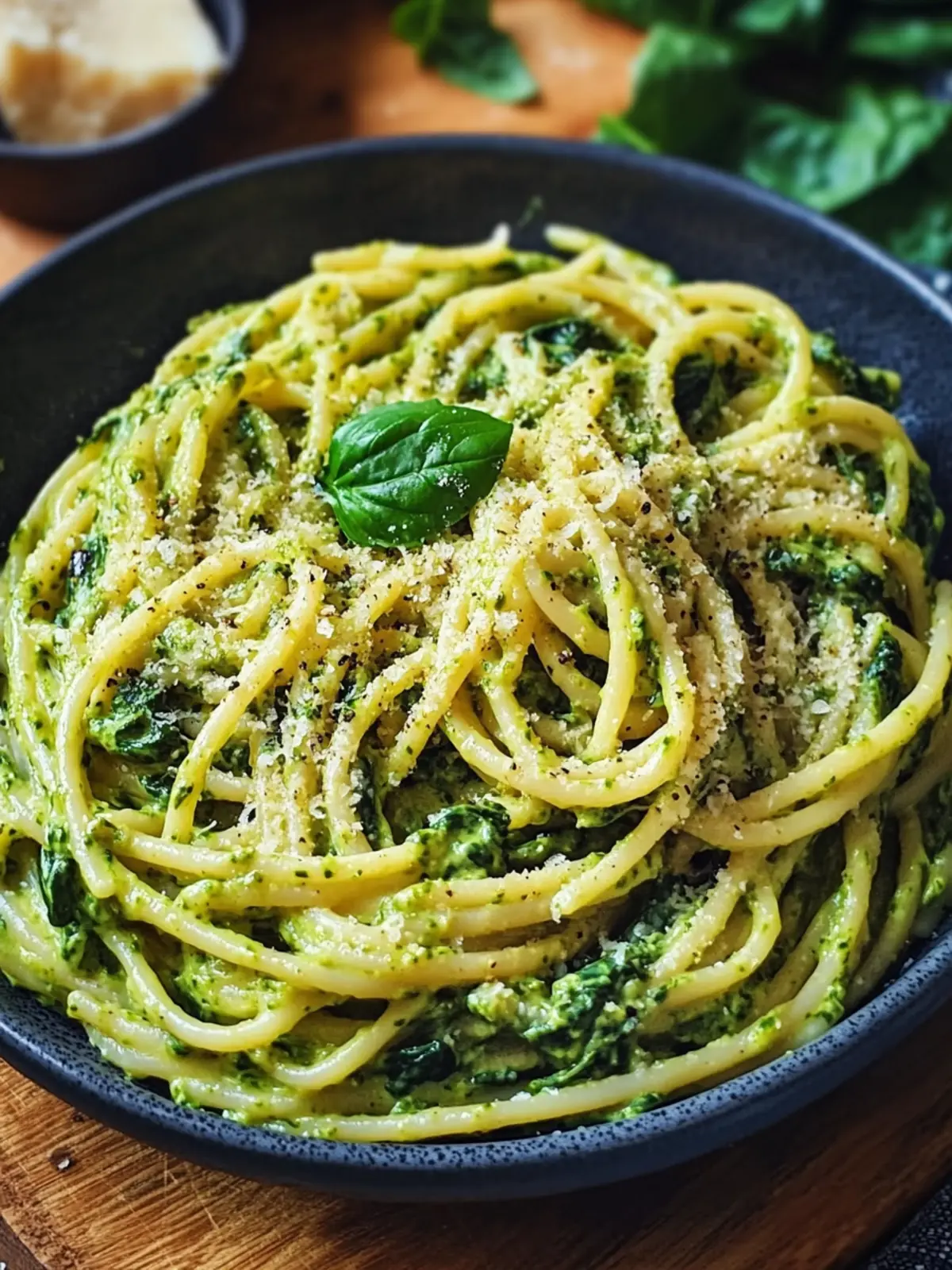 Pasta with creamy spinach sauce
