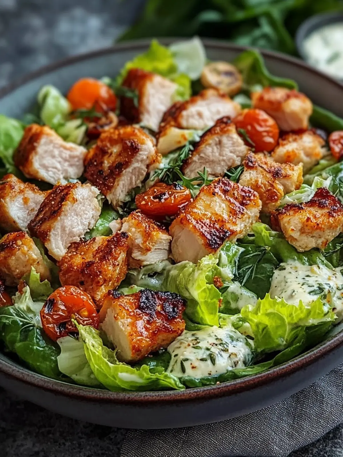 Knuspriger gegrillter Hähnchen-Caesar-Salat
