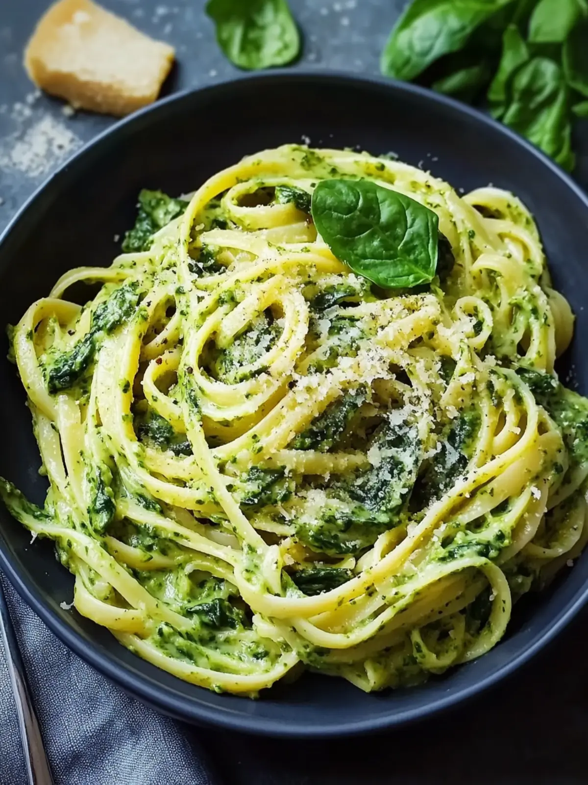 Pasta with creamy spinach sauce