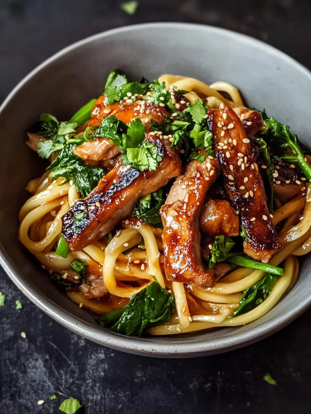 Gemüse Udon klebrig glasierten Schweinekoteletts
