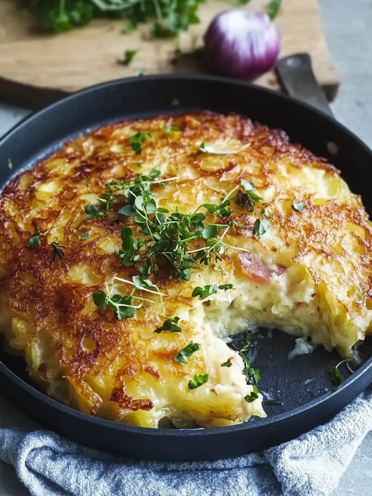 Hüttenkäse, Kartoffelrösti-Auflauf