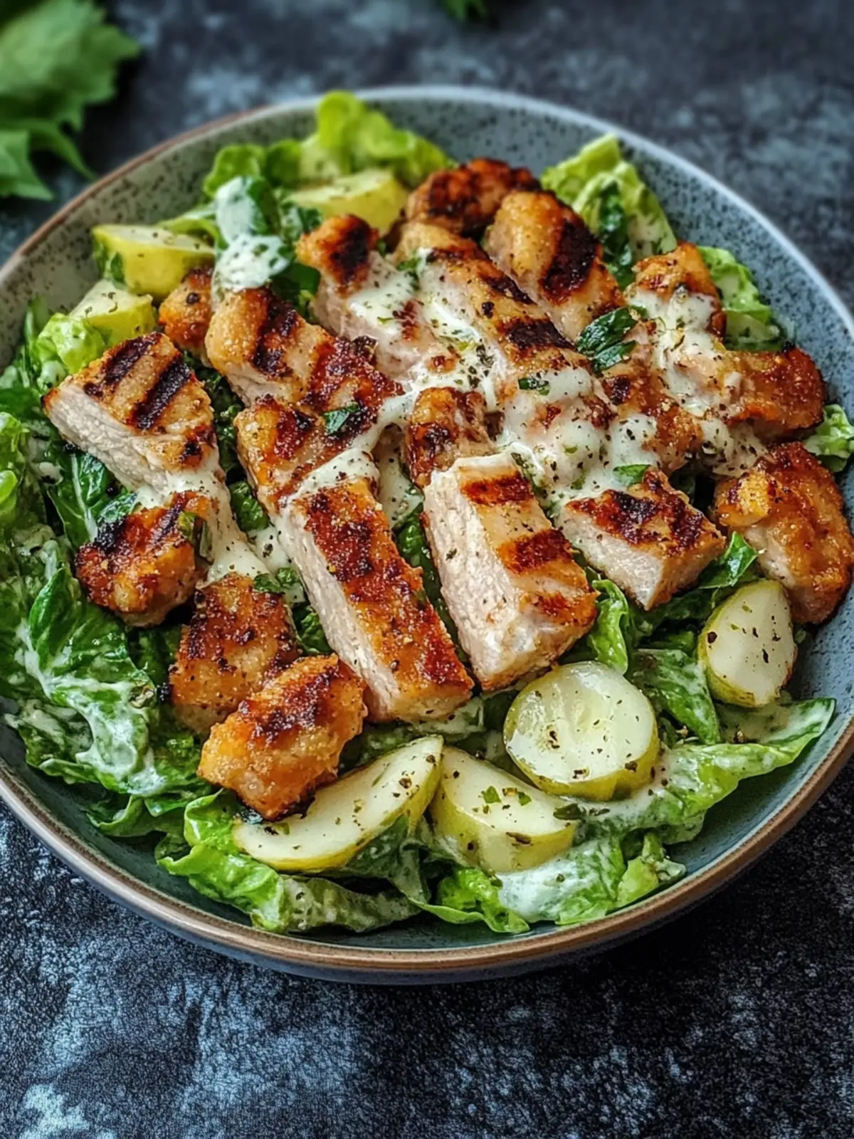 Knuspriger gegrillter Hähnchen-Caesar-Salat
