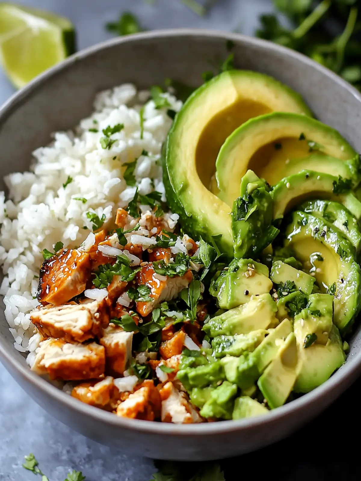 Honig-Limetten-Hähnchen & Avocado-Reisbowl