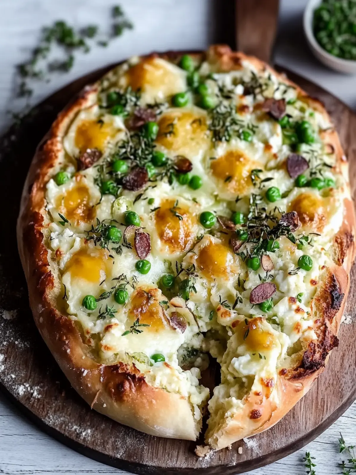 Zitronen-Parmesan-Fladenbrot mit Ricotta und Erbsen