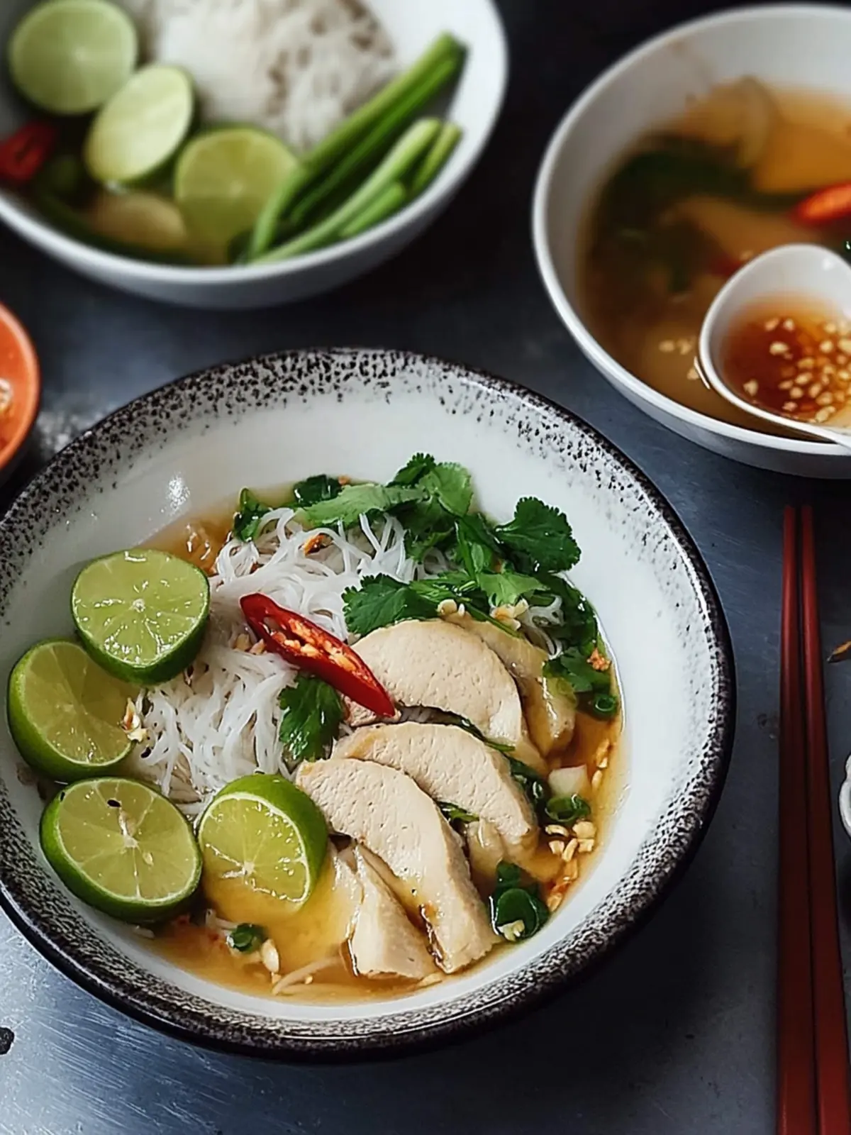 Hainanese Hähnchenreis Mahlzeitenvorbereitung mit Dip-Saucen