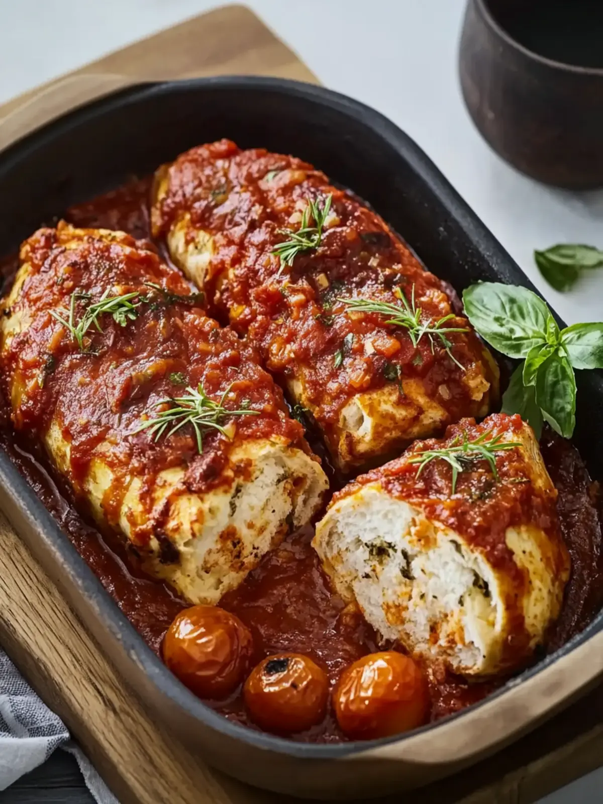 gefüllte Hähnchenbrust mit Tomatensauce