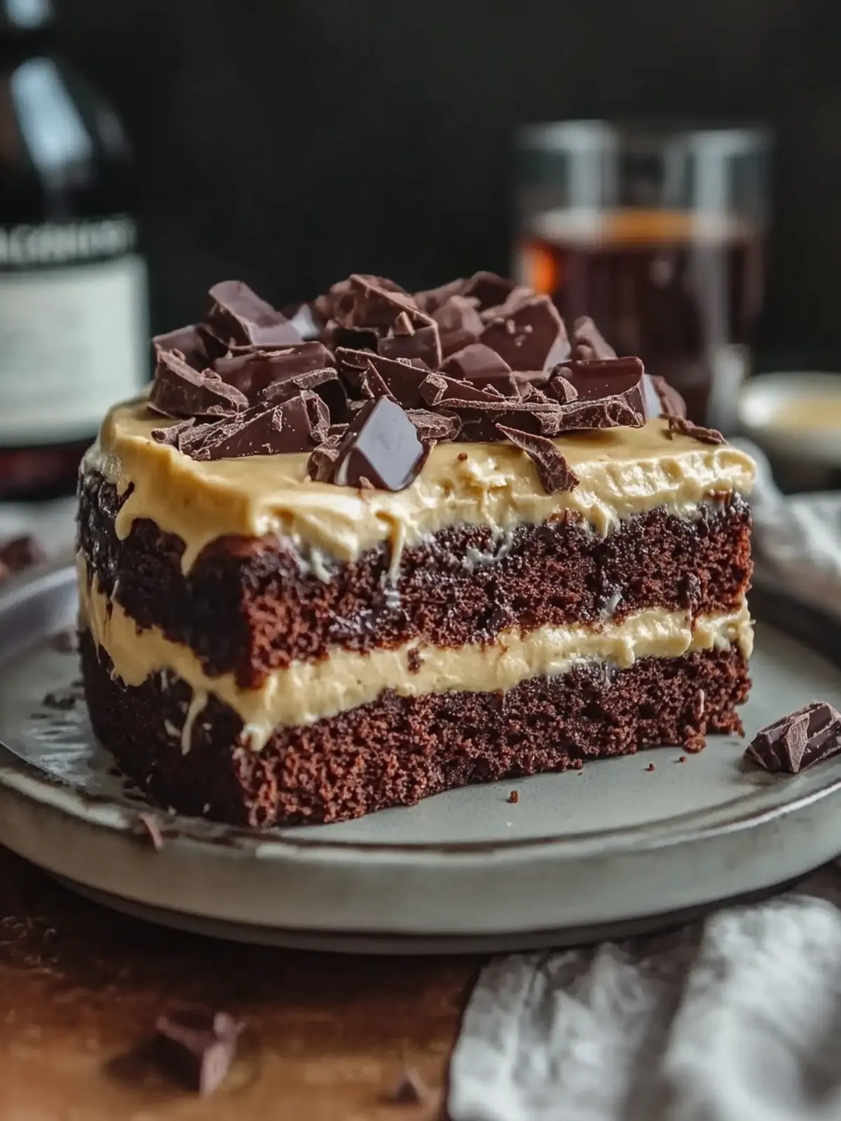 Dekadenter Whiskey-getränkter Schokoladenkuchen
