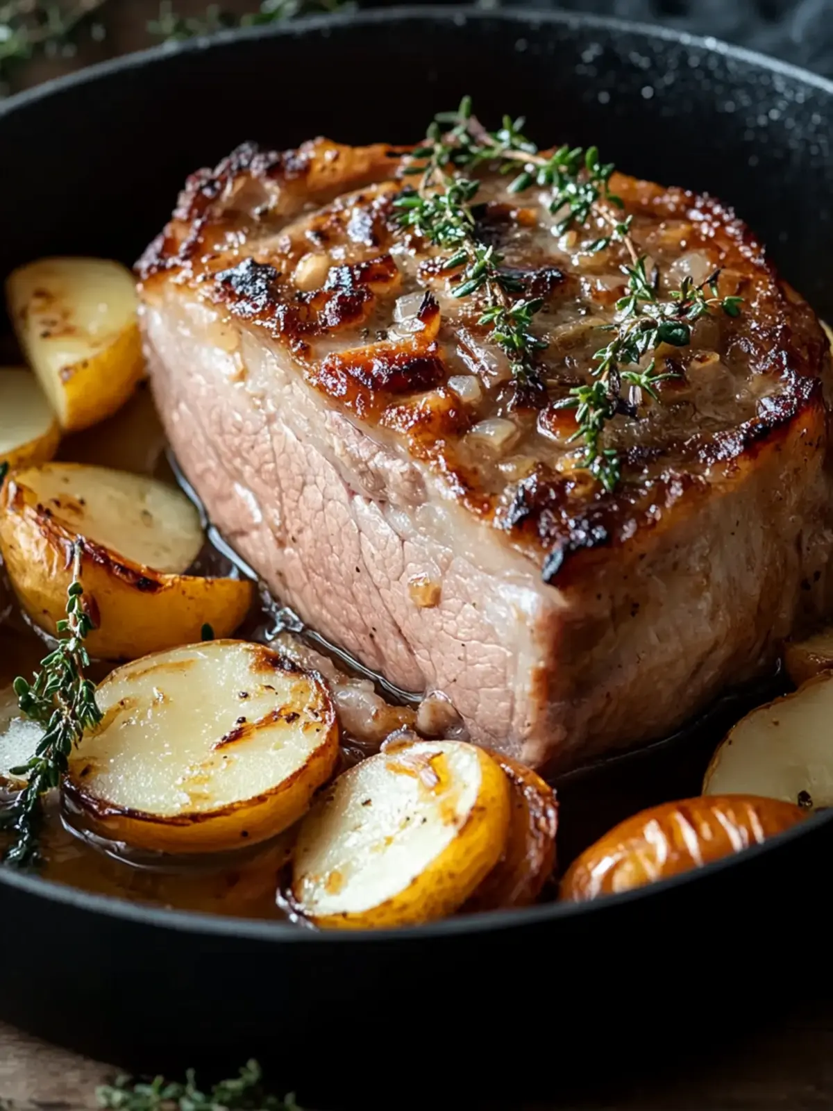 Gebratene Schweinekoteletts mit Äpfeln und Zwiebeln für den Winter