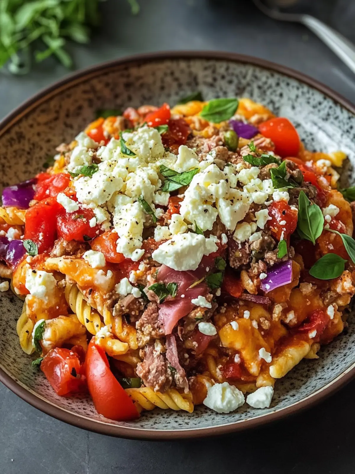 Griechischer Nudel-Hackfleisch Auflauf mit Feta