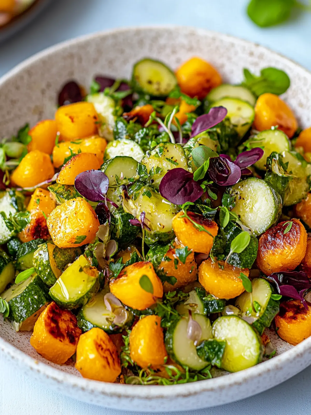 Unwiderstehlicher gerösteter Butternut-Kürbis-Salat mit Rosenkohl und Süßkartoffeln