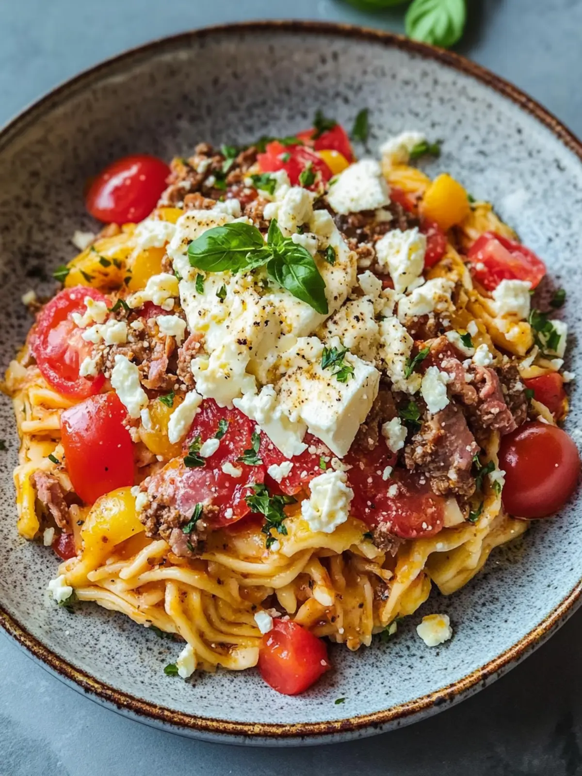 Griechischer Nudel-Hackfleisch Auflauf mit Feta
