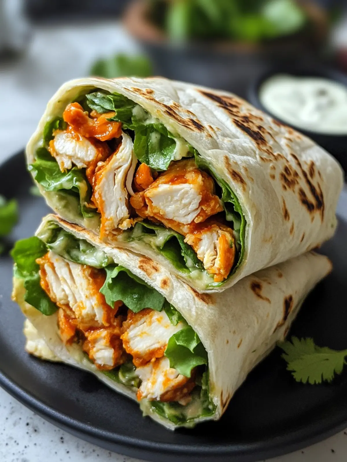 Knusprige vegane Buffalo-Hühnchen-Wraps mit Soja-Curls