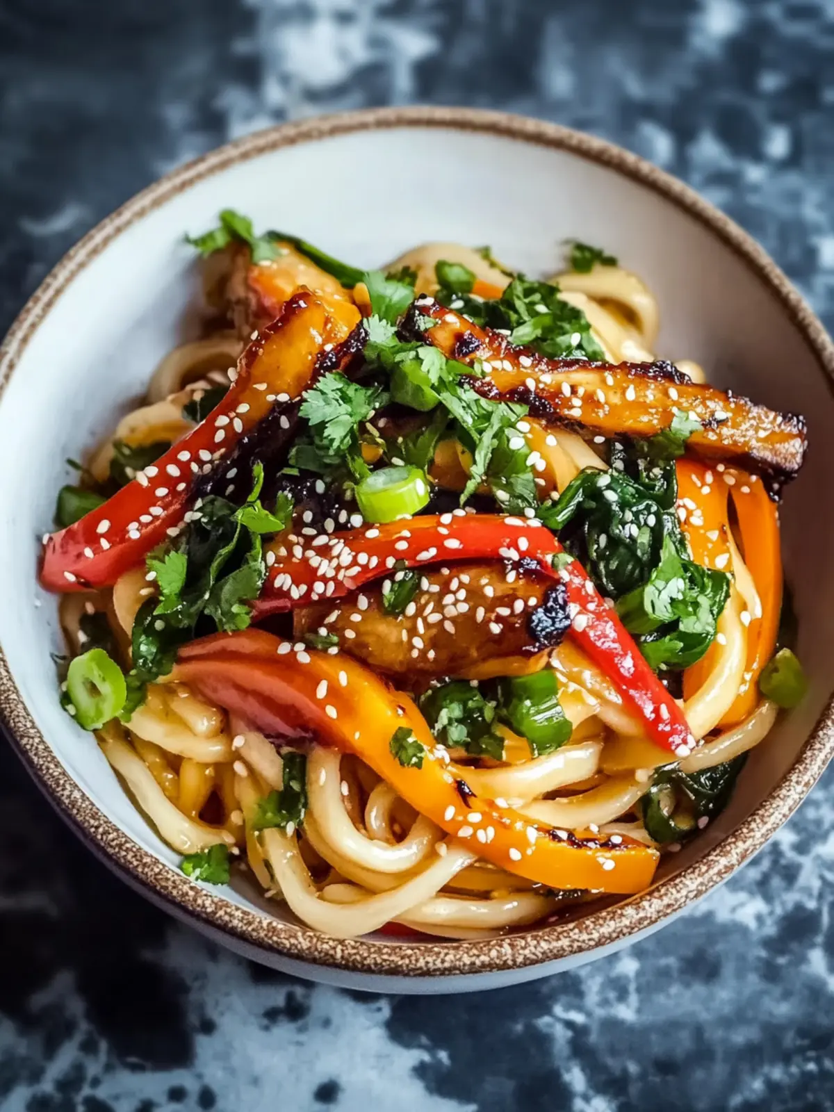 Gemüse Udon klebrig glasierten Schweinekoteletts