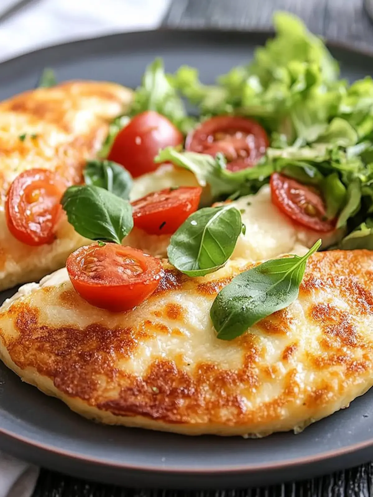 Low-Carb-Schinken-Mozzarella-Pfannkuchen mit Salat