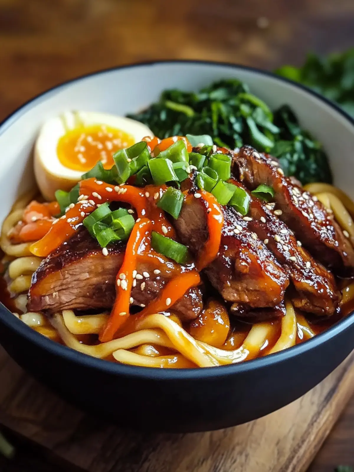 Gemüse Udon klebrig glasierten Schweinekoteletts
