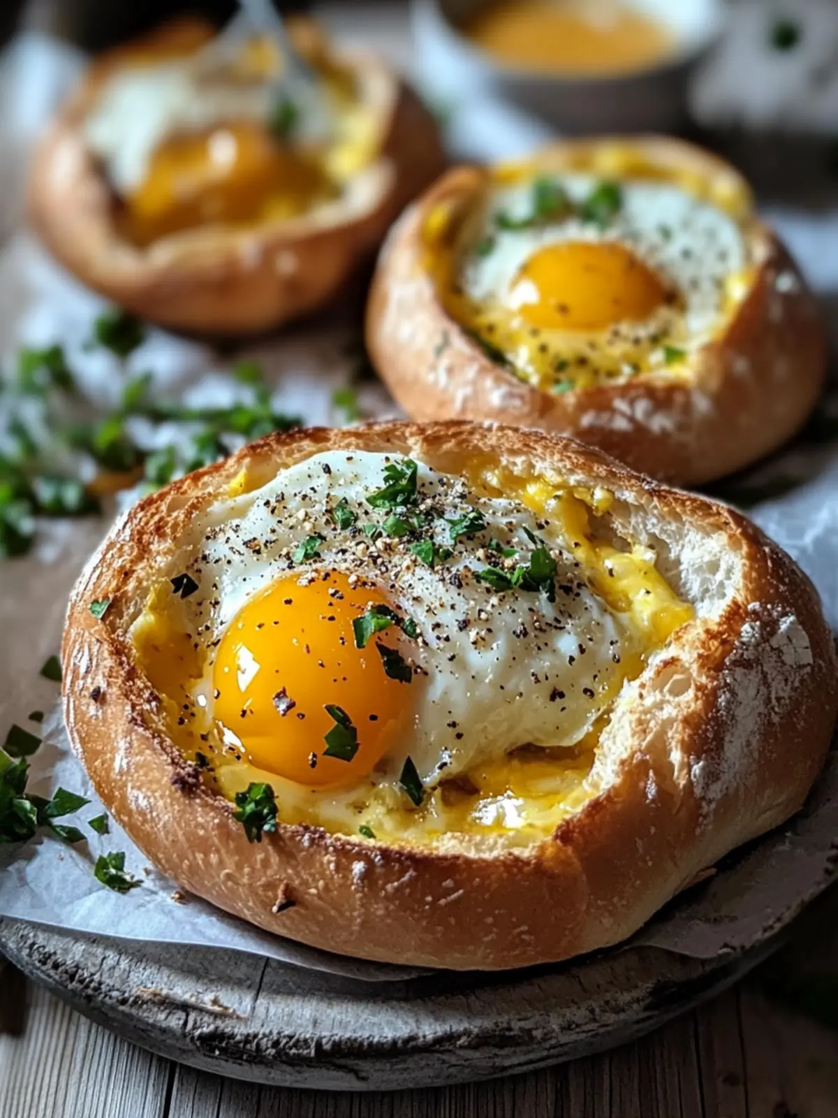 Gefüllte Frühstücksbrötchen mit Ei und Käse