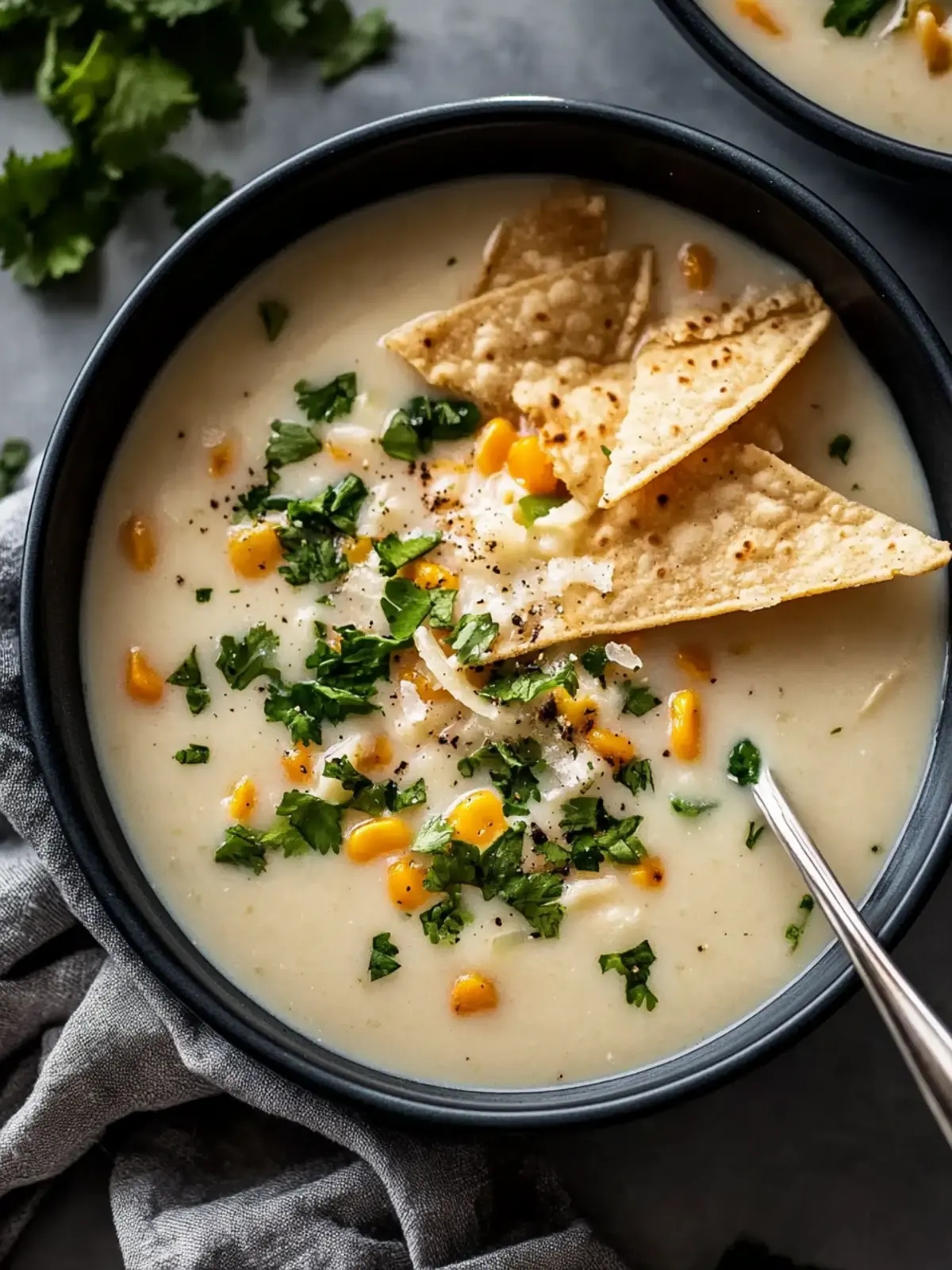 Cremige weiße Hähnchen-Enchilada-Suppe