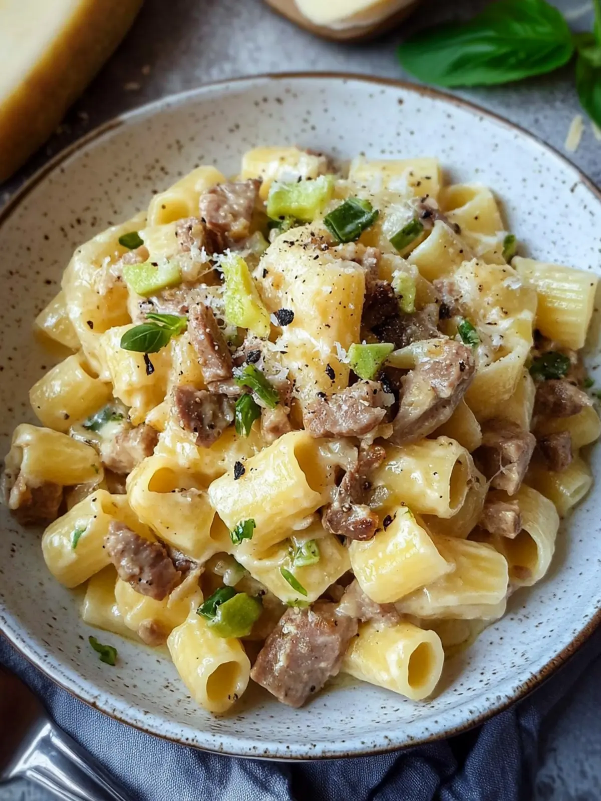 Käse-Lauch Pasta mit Hackfleisch
