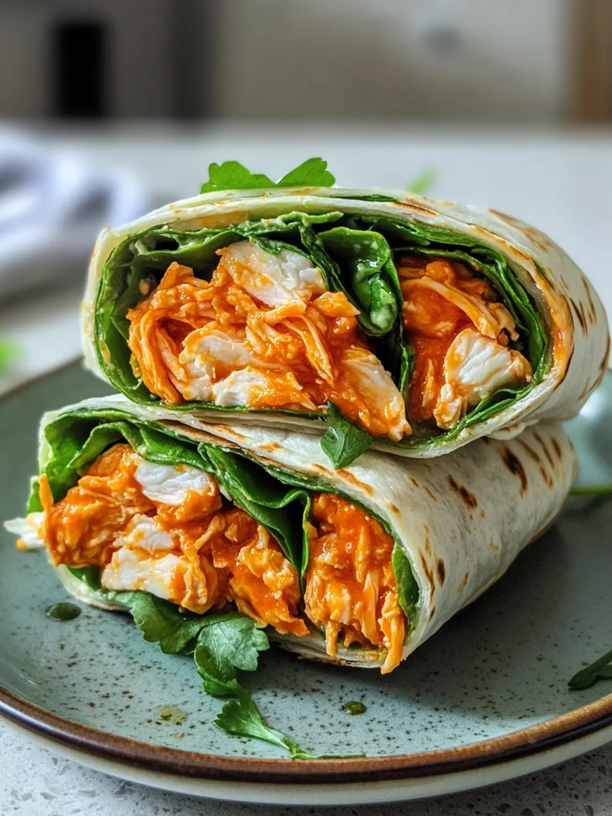 Knusprige vegane Buffalo-Hühnchen-Wraps mit Soja-Curls