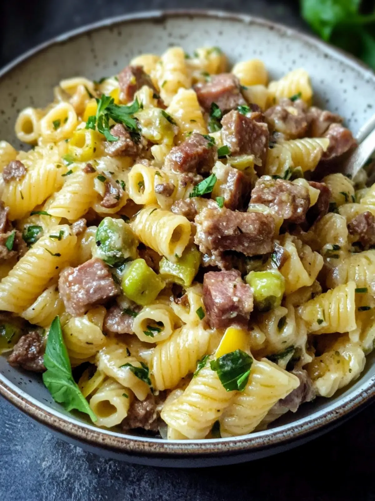 Käse-Lauch Pasta mit Hackfleisch