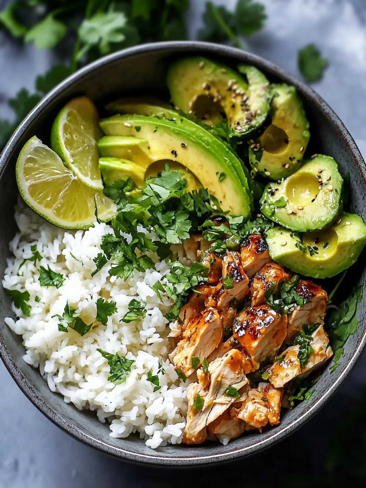 Honig-Limetten-Hähnchen & Avocado-Reisbowl