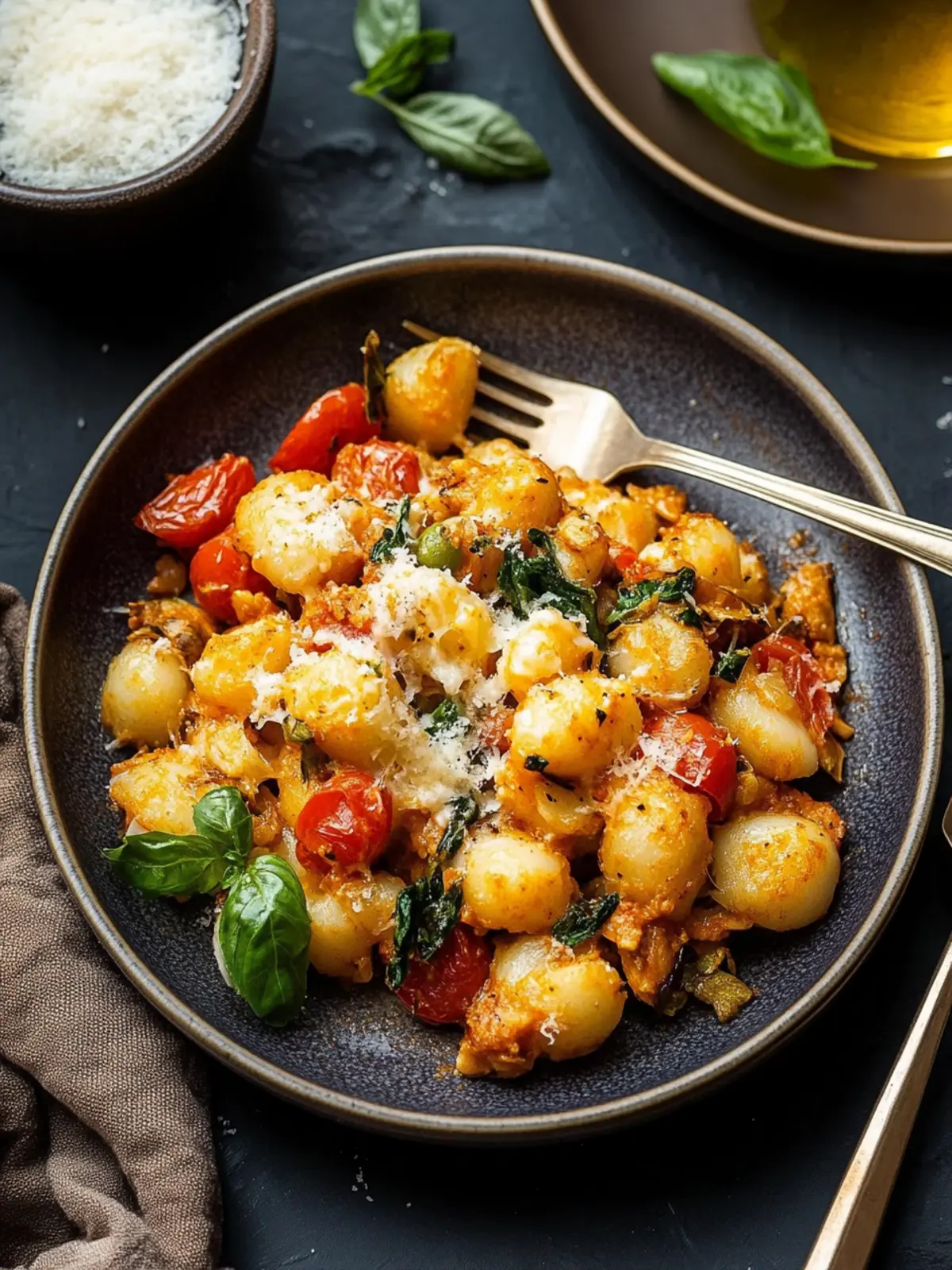 Überbackenes toskanisches Hühnchen und Gnocchi