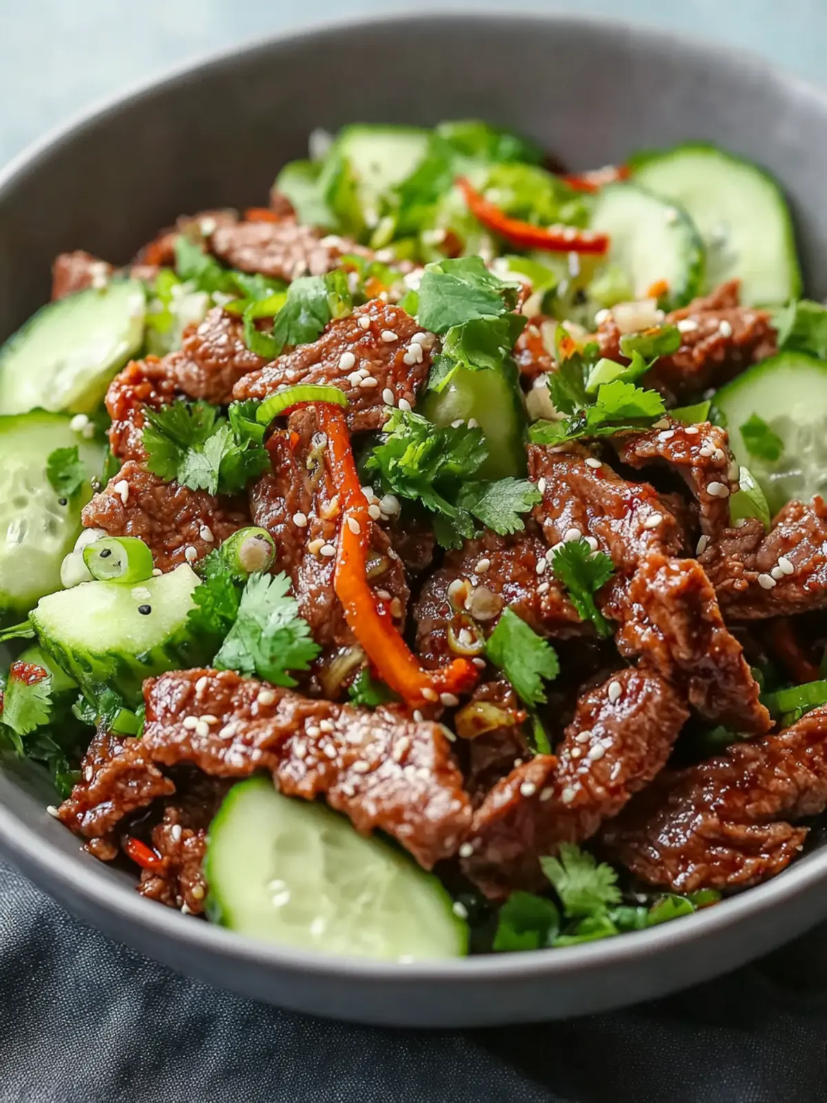 Scharfes Keto Koreanisches Rinderhackfleisch mit Gurkensalat