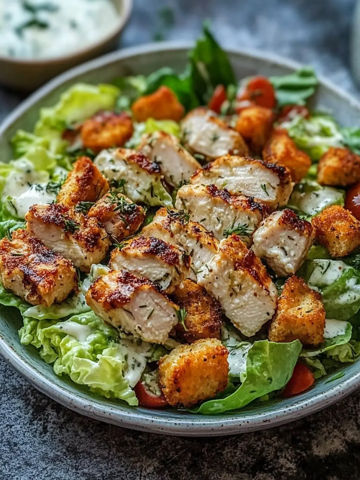 Knuspriger gegrillter Hähnchen-Caesar-Salat