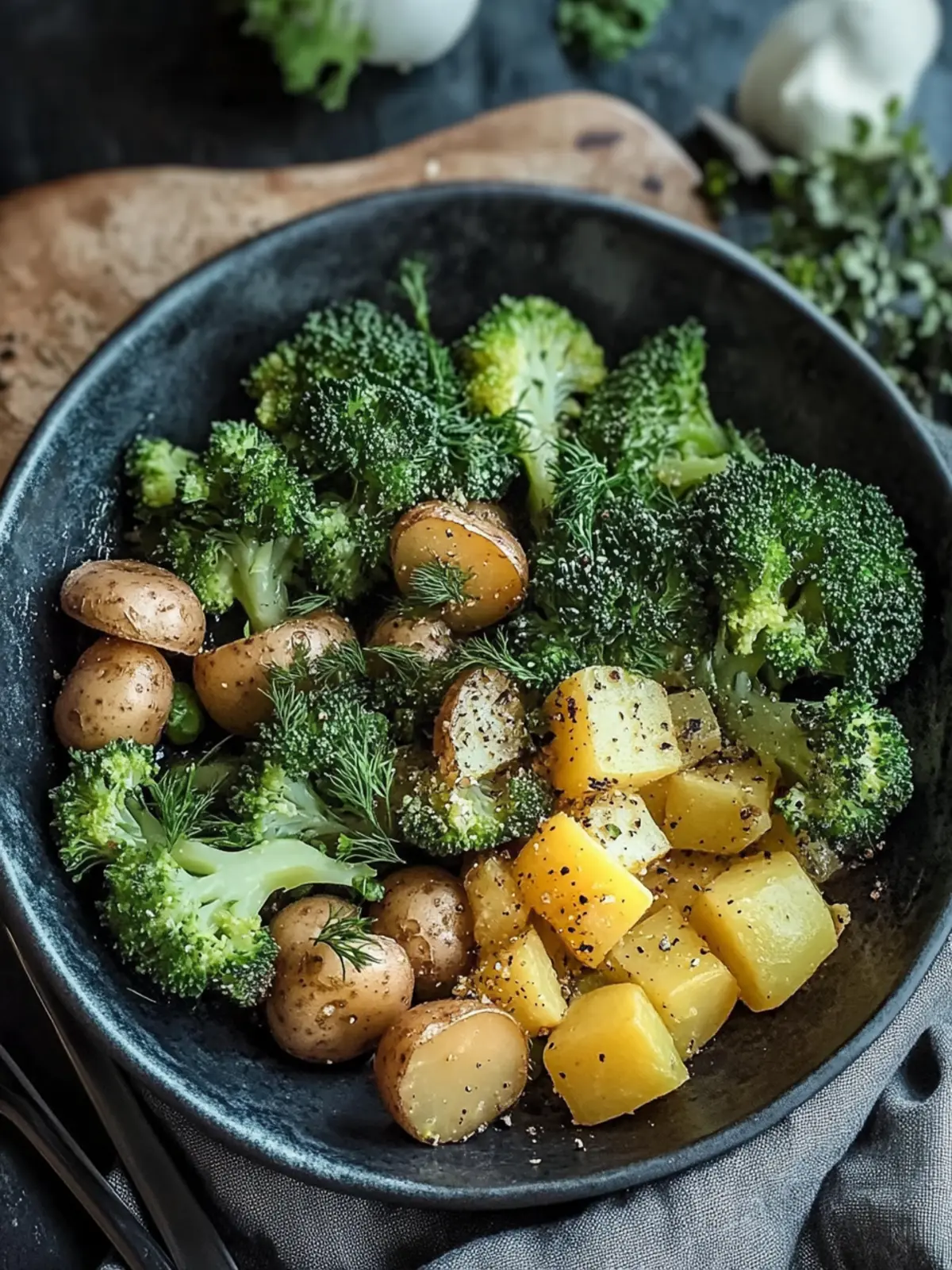Brokkoli, Kartoffel und Pilz Pfanne