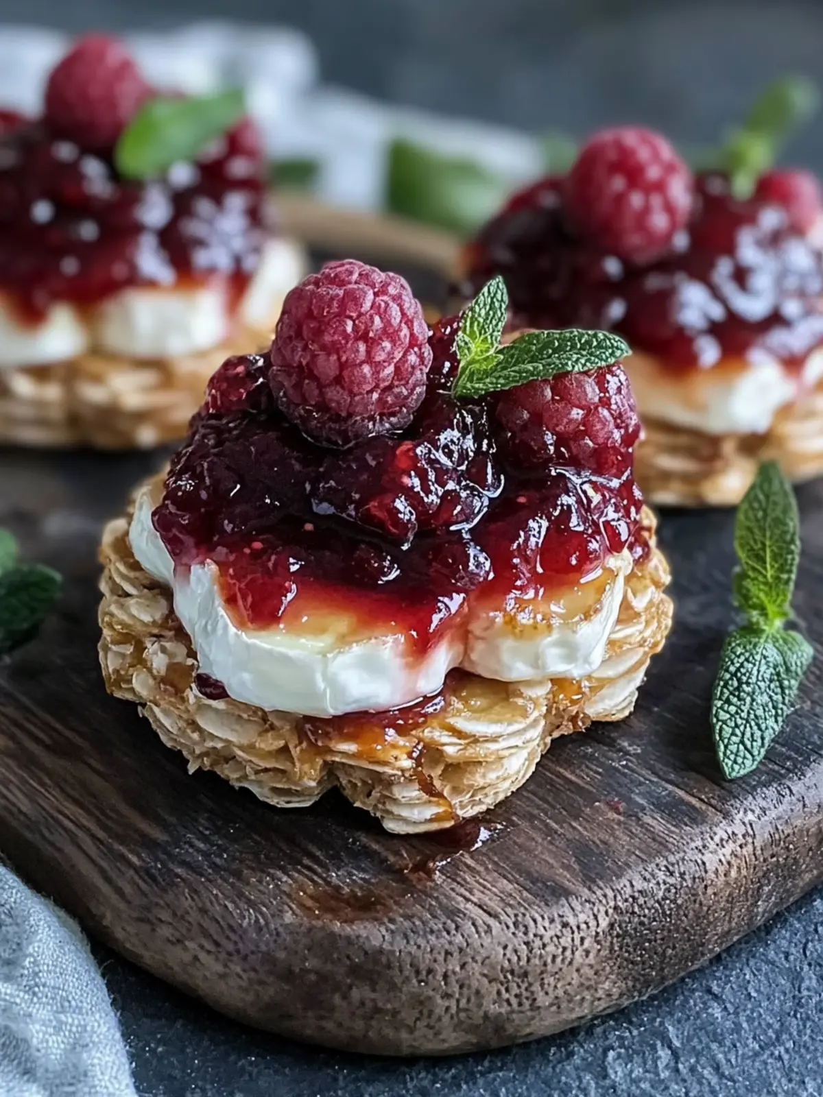 Crispy Brie und Himbeer-Marmelade Blätterteig Häppchen