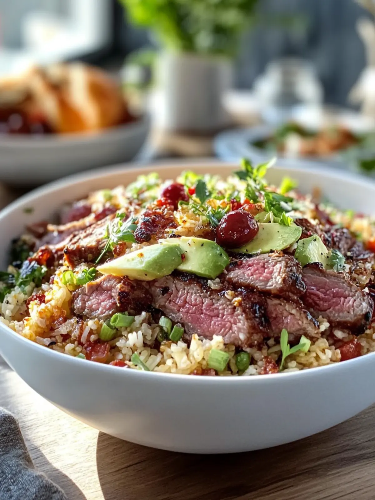 Rindfleisch gebratener Reis Schüssel mit einfachem Spiegelei Topping