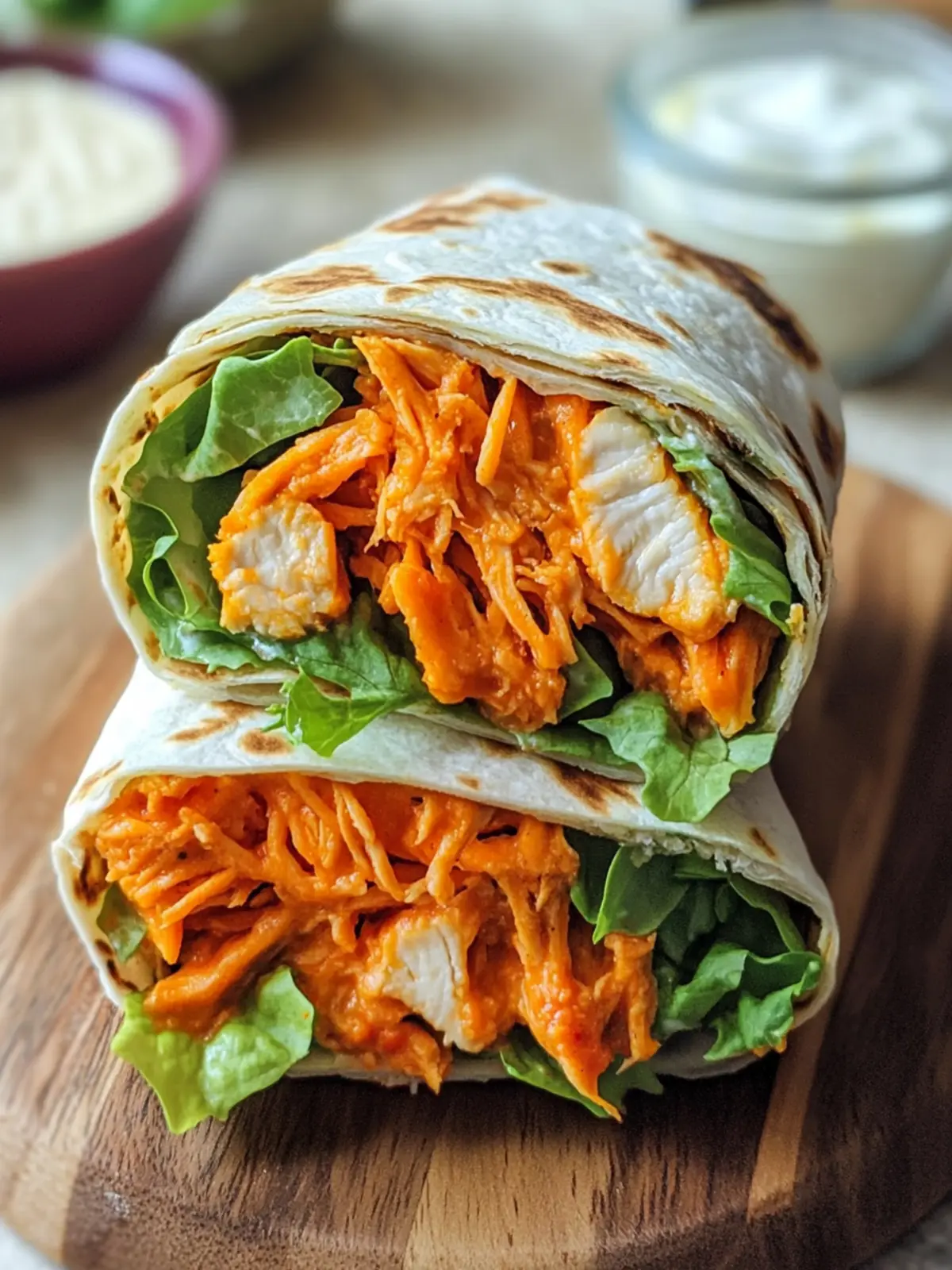 Knusprige vegane Buffalo-Hühnchen-Wraps mit Soja-Curls