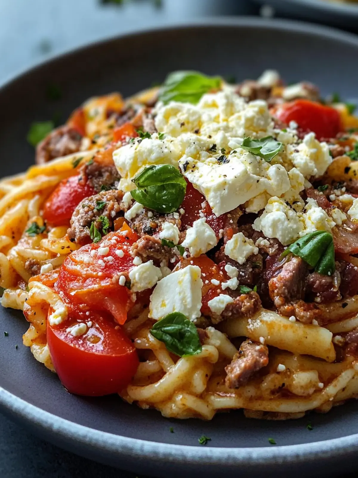 Griechischer Nudel-Hackfleisch Auflauf mit Feta