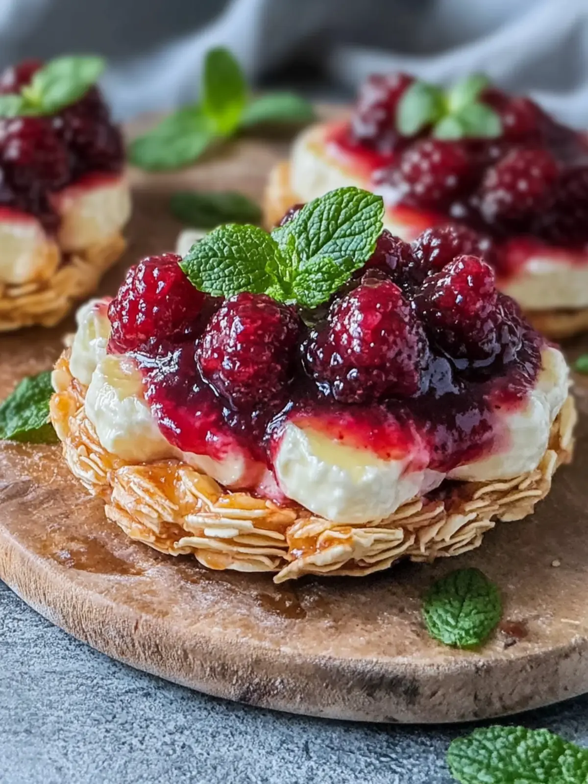Crispy Brie und Himbeer-Marmelade Blätterteig Häppchen