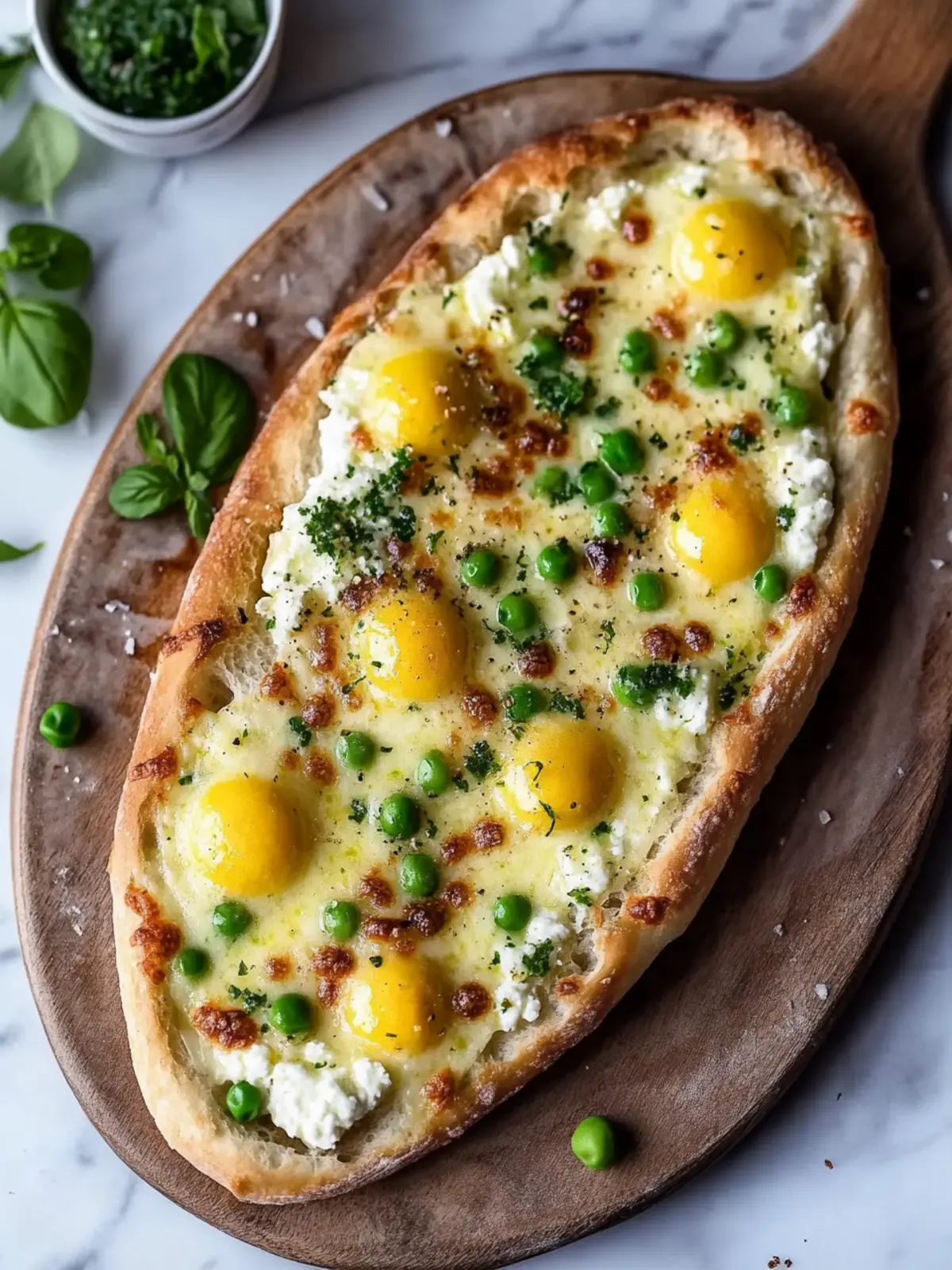 Zitronen-Parmesan-Fladenbrot mit Ricotta und Erbsen