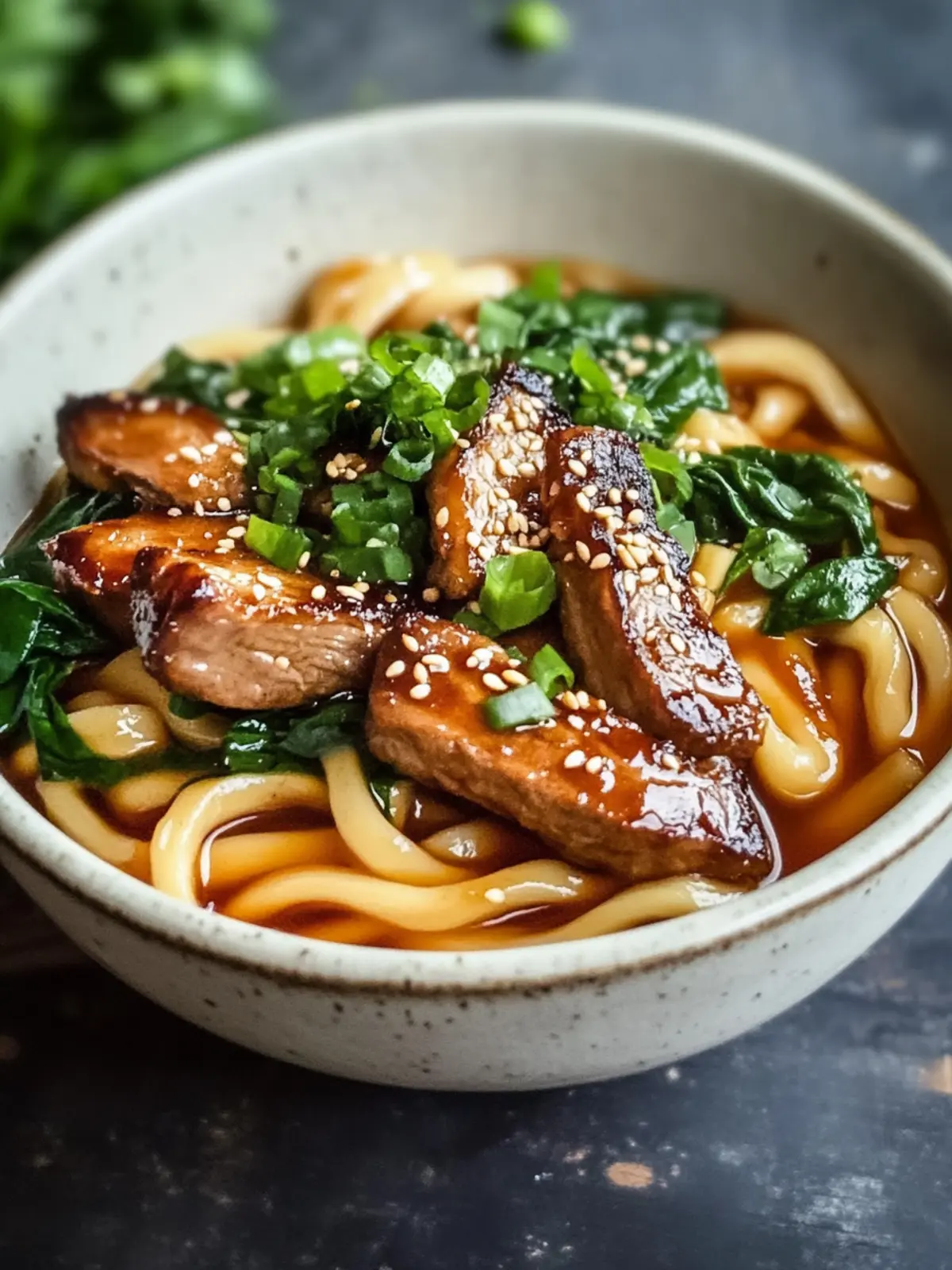 Gemüse Udon klebrig glasierten Schweinekoteletts