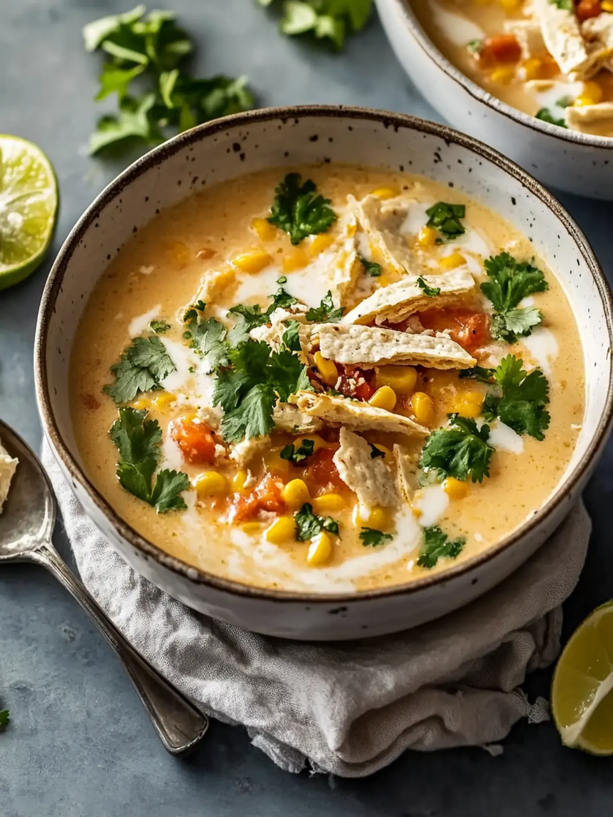 Cremige weiße Hähnchen-Enchilada-Suppe