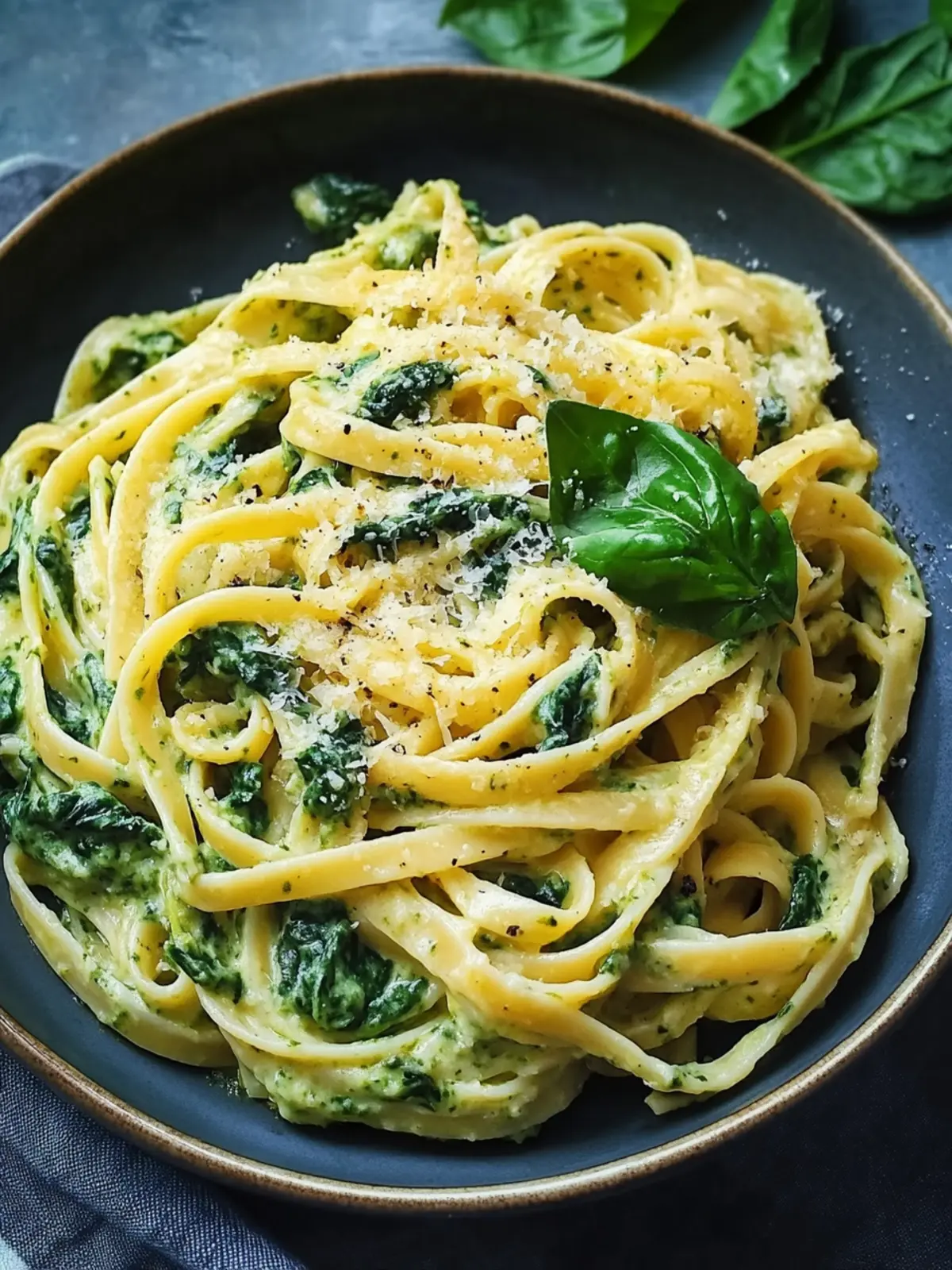 Pasta with creamy spinach sauce