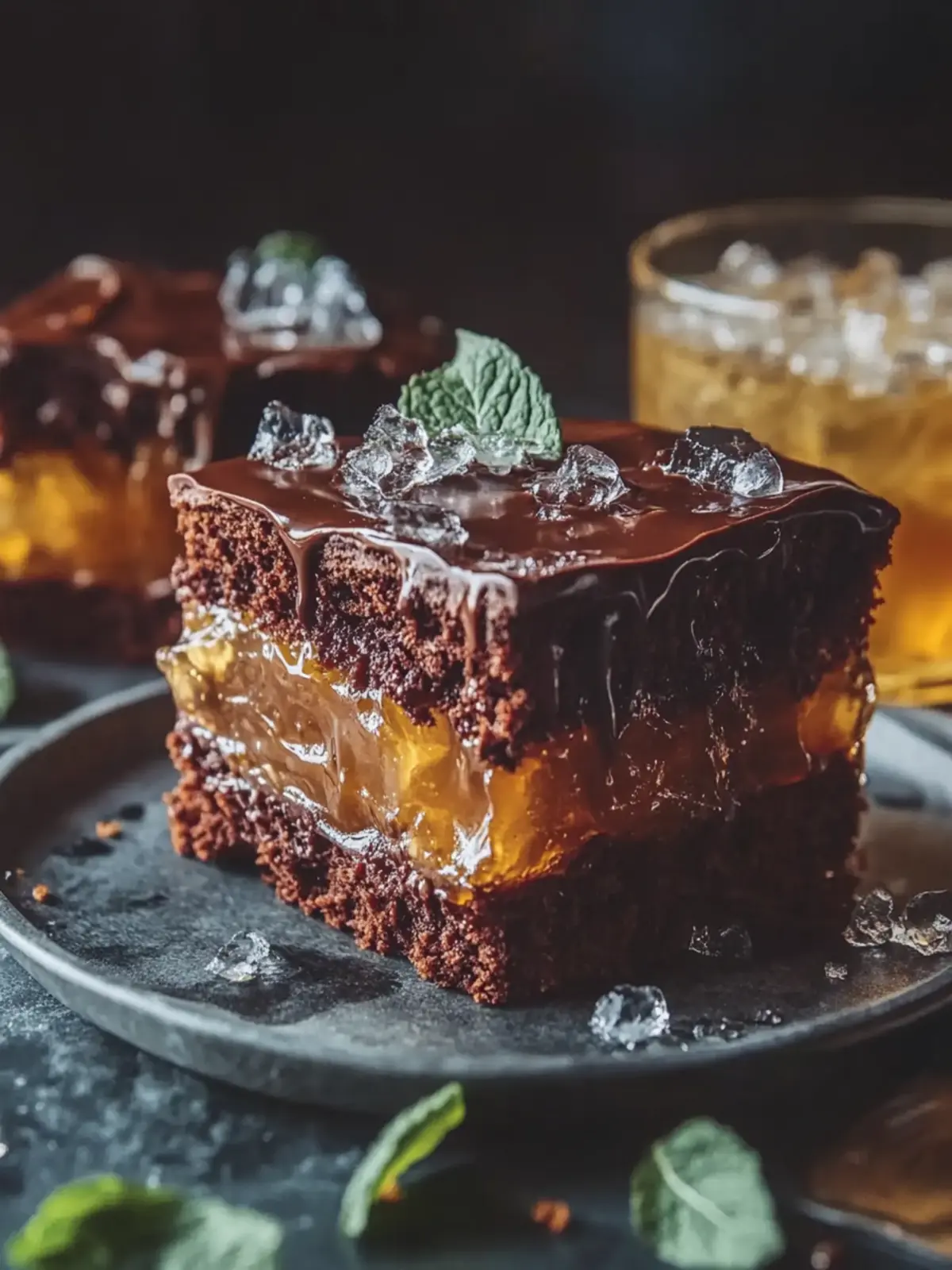 Dekadenter Whiskey-getränkter Schokoladenkuchen